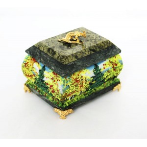 Шкатулка с рисунком ОСЕНЬ, ножки и ящерка из металла 70*90*75мм