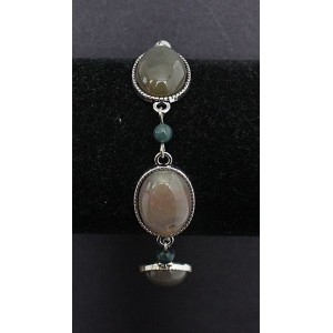 Браслет из яшмы зеленой, овал 18х13мм + шарик 4мм, цепочка