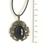 Кулон из агата черного, овал 25х18мм, оправа цвет бронза "2 дракона"