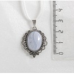 Кулон из агата голубого (сапфирин), овал 18х13мм, оправа "трилистник"