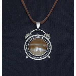 Кулон из агата кофейного (тонировка), круг 20мм, оправа "будильник"