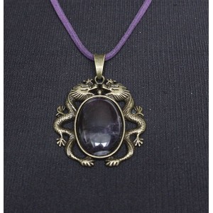 Кулон из аметиста, овал 25х18мм, оправа цвет бронза "2 дракона"