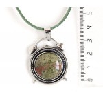 Кулон из унакита,  круг 20мм, оправа "будильник"
