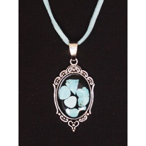 Кулон из бирюзы (натуральная), мозаика, овал 25х18мм, оправа "медальон"