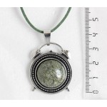 Кулон из змеевика, круг 20мм, оправа "будильник"