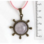 Кулон из кварца розового, круг 20мм, оправа "штурвал" цвет бронза 