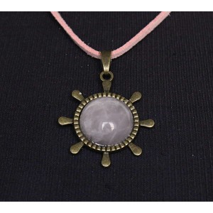 Кулон из кварца розового, круг 20мм, оправа "штурвал" цвет бронза 