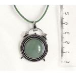 Кулон из кварца зеленого, круг 20мм, оправа "будильник"