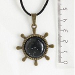 Кулон из обсидиана снежного, круг 20мм, оправа "штурвал" цвет бронза
