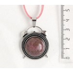 Кулон из родонита,  круг 20мм, оправа "будильник"