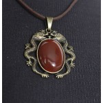 Кулон из сердолика, овал 25х18мм, оправа цвет бронза "2 дракона"