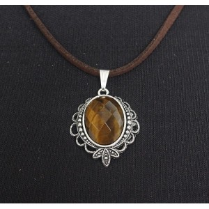 Кулон из тигрового глаза, овал 18х13мм огранка, оправа "трилистник"