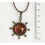 Кулон из янтаря(переплавленый), цвет коньячный, круг 20мм, оправа "штурвал" цвет бронза