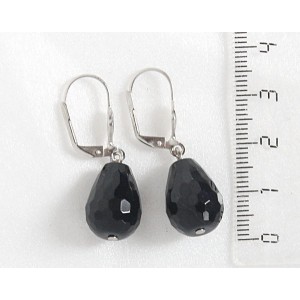 Серьги из агата черного, капелька круглая, огранка