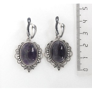 Cерьги из аметиста, овал 18х13мм, оправа "трилистник", швензы посеребрение