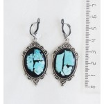 Cерьги из бирюзы (натуральная), мозаика, овал 25х18мм, оправа "медальон", швензы посеребрение