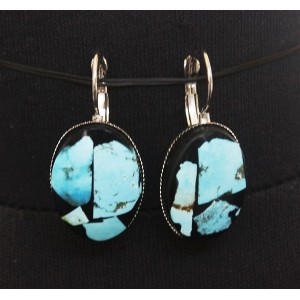 Cерьги из бирюзы (натуральная), мозаика, овал 25х18мм, замок петелька