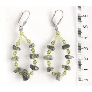 Серьги из змеевика, галтовка+хрусталь, "воздушная капля"