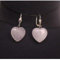 Серьги из розового кварца, сердечки 20мм