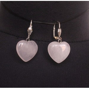 Серьги из розового кварца, сердечки 20мм
