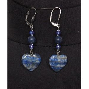 Серьги из лазурита (нат.цвет), сердечки 20мм + бусинка