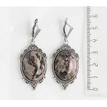 Серьги из родонита, овал 25х18мм, оправа "медальон", швензы посеребрение