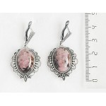 Серьги из родонита, овал 18х13мм, оправа "трилистник", швензы посеребрение