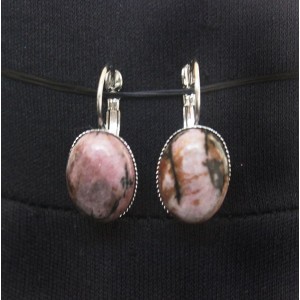 Серьги из родонита, овал 18х13мм, замок петелька