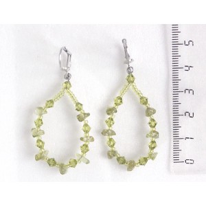 Серьги из хризолита, галтовка+хрусталь, "воздушная капля"