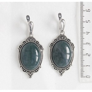 Серьги из яшмы зеленой, овал 25х18мм, оправа "медальон", швензы посеребрение