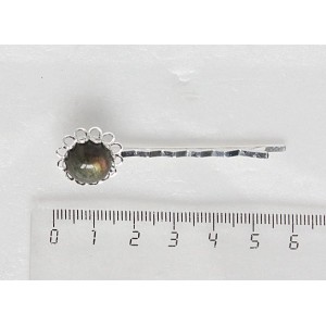 Заколка-невидимка с лабрадоритом, круг 12мм