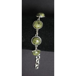 Браслет из змеевика, круг 12мм, 5 камней, цепочка