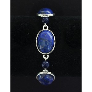 Браслет из лазурита (темно-синий), овалы 18х13мм + шарик 6мм, цепочка