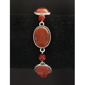 Браслет из сердолика, овалы 18х13мм (ТЕМНЫЙ ГЛАДКИЙ) + шарик 6мм, цепочка