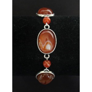 Браслет из сердолика, овалы 18х13мм (ПОЛОСАТЫЙ ГЛАДКИЙ) + шарик 6мм, цепочка