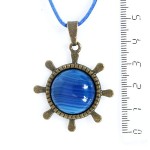Кулон из агата синего (тонировка), круг 20мм, оправа "штурвал" цвет бронза 