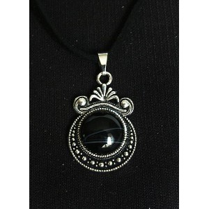 Кулон из агата черного, круг 12мм, оправа "корона"