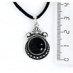 Кулон из агата черного, круг 12мм, оправа "корона"