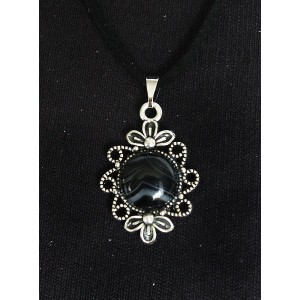 Кулон из агата черного "2 цветка", круг 12мм