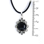 Кулон из агата черного "2 цветка", круг 12мм