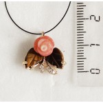 Кулон из коралла (розовый) и тигрового глаза "1 резная роза 2 листа"