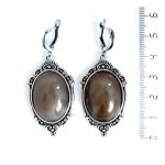 Серьги из агата кофейного (тонировка), овал 25х18мм, швензы посеребрение, оправа "медальон"