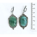 Серьги из агата зеленого (тонировка), овал 25х18мм, оправа "медальон", швензы посеребрение