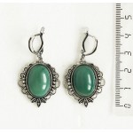 Cерьги из агата зеленого (тонировка), овал 18х13мм, оправа "трилистник", швензы посеребрение