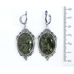 Серьги из змеевика, овал 25х18мм, оправа "медальон", швензы посеребрение