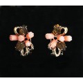 Серьги из коралла (розовый) и тигрового глаза "4 розы 2 листа" замок гвоздик+лапка