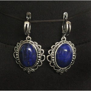 Серьги из лазурита (синий), овал 18х13мм, оправа "трилистник", швензы посеребрение