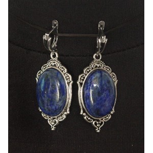 Серьги из лазурита, овал 25х18мм, оправа "медальон", швензы посеребрение