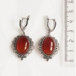 Серьги из сердолика, овал 18х13мм, оправа трилистник, швензы посеребрение