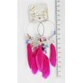 Серьги с перьями "3 перышка + круг + россыпь", цвет малиновый